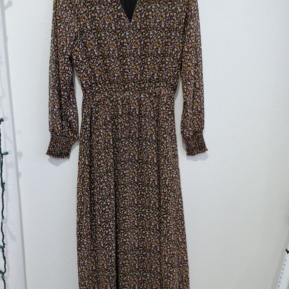 Madewell Georgette Smocked Neck Midi Floral Dress 70s Prairie Modest Boho - Picture 4 of 8